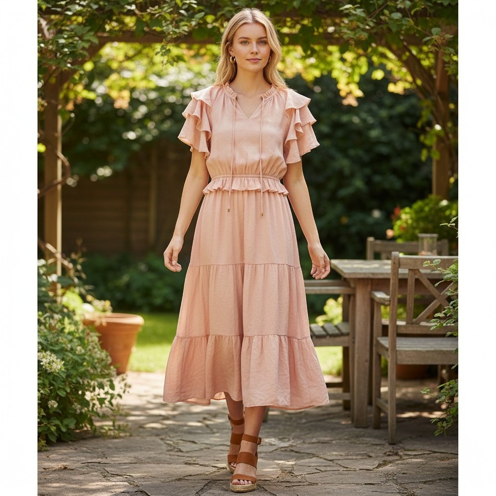 Aura‎ the Label Etoile Maxi Dress Womens Large Peach Romantic